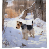 ワイヤーキツネテリアそれを雪のクリスマスに許可 シャワーカーテン (正面)