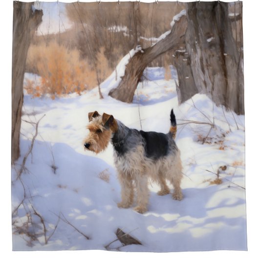ワイヤーキツネテリアそれを雪のクリスマスに許可 シャワーカーテン (正面)