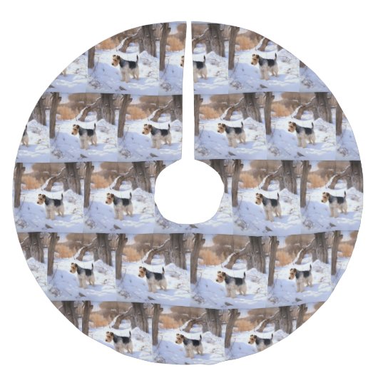 ワイヤーキツネテリアそれを雪のクリスマスに許可 ブラッシュドポリエステルツリースカート (正面)