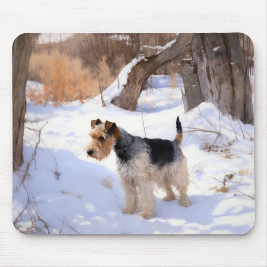 ワイヤーキツネテリアそれを雪のクリスマスに許可 マウスパッド (正面)