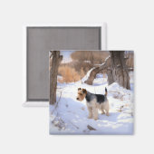 ワイヤーキツネテリアそれを雪のクリスマスに許可 マグネット (正面/裏面)