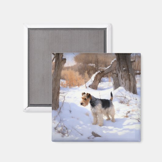 ワイヤーキツネテリアそれを雪のクリスマスに許可 マグネット (正面/裏面)