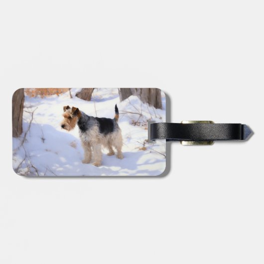 ワイヤーキツネテリアそれを雪のクリスマスに許可 ラゲッジタグ (裏面横)