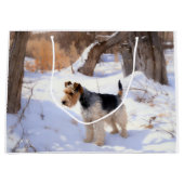 ワイヤーキツネテリアそれを雪のクリスマスに許可 ラージペーパーバッグ (正面)