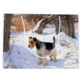 ワイヤーキツネテリアそれを雪のクリスマスに許可 ラージペーパーバッグ (裏面)