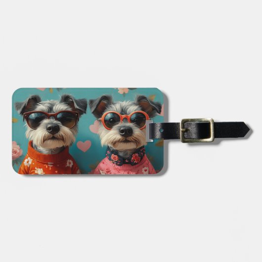 ワイヤーキツネテリアとハートバラバレンタインデー ラゲッジタグ (正面横)