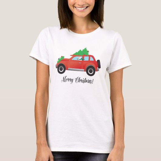 ワイヤーキツネテリアクリスマスカーを運転 Tシャツ (正面)