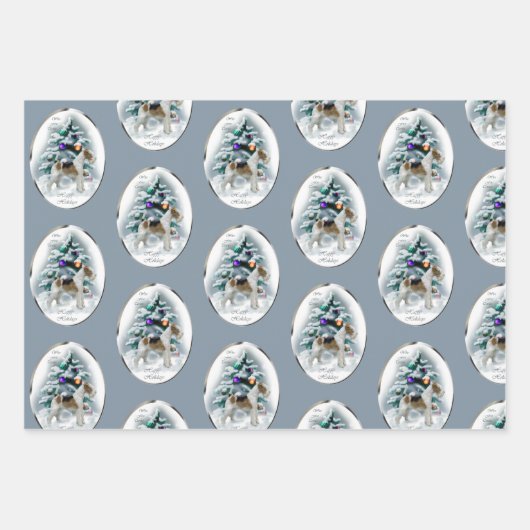 ワイヤーキツネテリアクリスマスギフト ラッピングペーパーシート (正面)