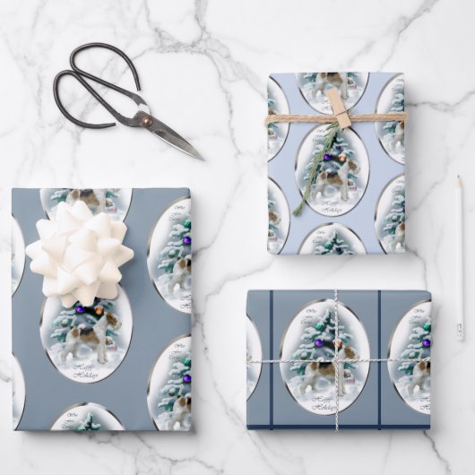 ワイヤーキツネテリアクリスマスギフト ラッピングペーパーシート (正面)