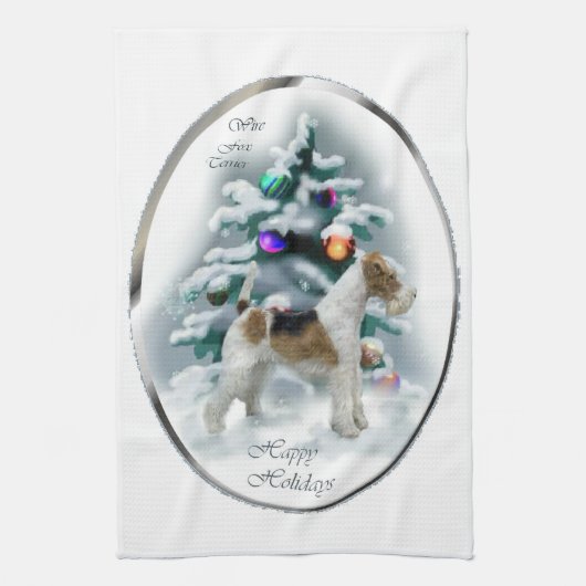 ワイヤーキツネテリアクリスマス キッチンタオル (縦)