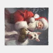 ワイヤーキツネテリアサンタクロースフェスティバルクリスマス フリースブランケット (正面(横))