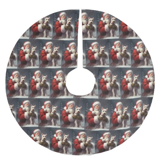 ワイヤーキツネテリアサンタクロースフェスティバルクリスマス ブラッシュドポリエステルツリースカート (正面)