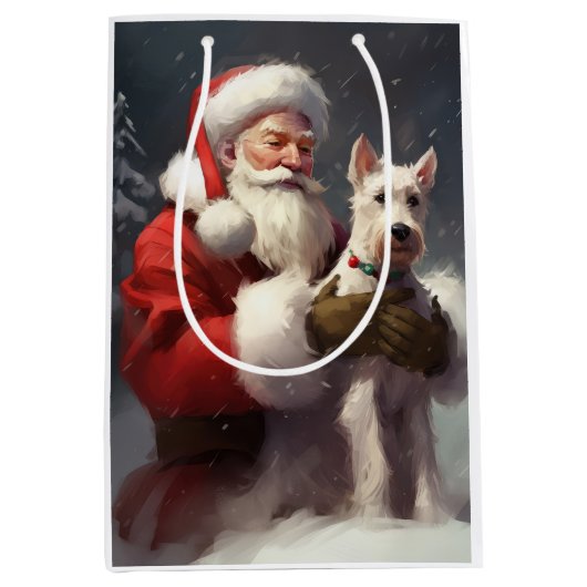 ワイヤーキツネテリアサンタクロースフェスティバルクリスマス ミディアムペーパーバッグ (正面)