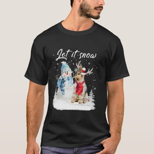 ワイヤーキツネテリアサンタドッグクリスマス雪だるまクリスマス Tシャツ (正面)