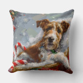 ワイヤーキツネテリアドッグクリスマスフェスティバル クッション (正面)
