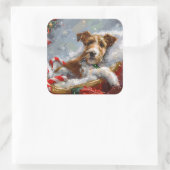 ワイヤーキツネテリアドッグクリスマスフェスティバル スクエアシール (バッグ)