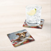 ワイヤーキツネテリアドッグクリスマスフェスティバル スクエアペーパーコースター (インサイチュ)