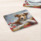 ワイヤーキツネテリアドッグクリスマスフェスティバル スクエアペーパーコースター (アングル)