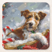 ワイヤーキツネテリアドッグクリスマスフェスティバル スクエアペーパーコースター (正面)