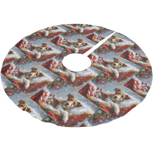 ワイヤーキツネテリアドッグクリスマスフェスティバル ブラッシュドポリエステルツリースカート (アングル)