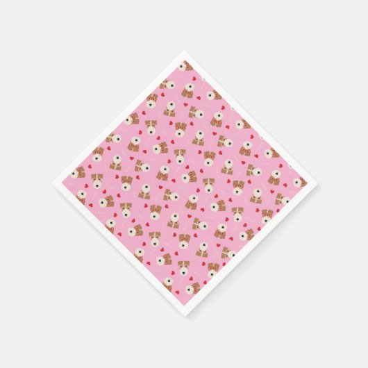 ワイヤーキツネテリアドッグハートグラスパターンピンク スタンダードカクテルナプキン (角)