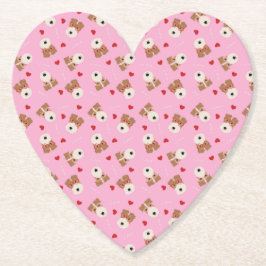 ワイヤーキツネテリアドッグハートグラスパターンピンク ペーパーコースター