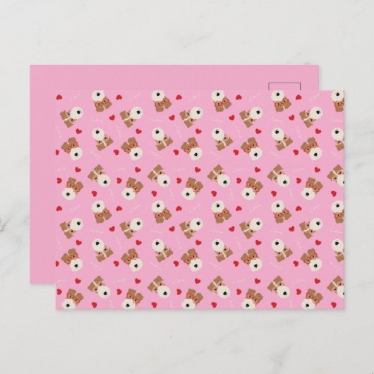ワイヤーキツネテリアドッグハートグラスパターンピンク ポストカード (正面/裏面)