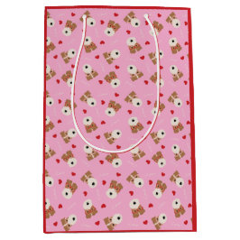 ワイヤーキツネテリアドッグハートグラスパターンピンク ミディアムペーパーバッグ