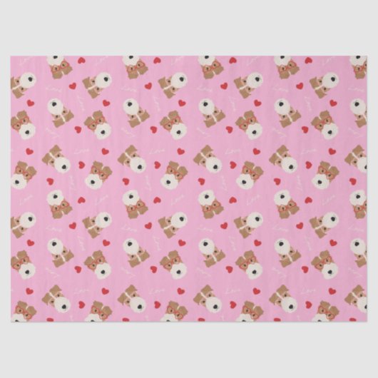 ワイヤーキツネテリアドッグハートグラスパターンピンク 薄葉紙 (正面)