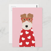 ワイヤーキツネテリアドッグハートグラス ポストカード (正面/裏面)