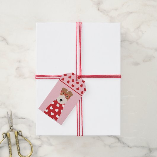 ワイヤーキツネテリアドッグメガネハートパターン ギフトタグ (より糸付き)