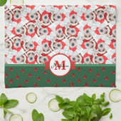 ワイヤーキツネテリアパターンモノグラムクリスマスドッグ キッチンタオル (折り畳み)