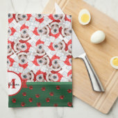 ワイヤーキツネテリアパターンモノグラムクリスマスドッグ キッチンタオル (四つ折り)