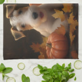 ワイヤーキツネテリアパピーオータムデライトカボチャ キッチンタオル (折り畳み)