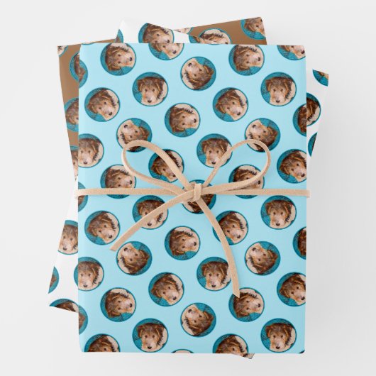 ワイヤーキツネテリアパピー絵を描ズ三色犬アート ラッピングペーパーシート (インサイチュ)