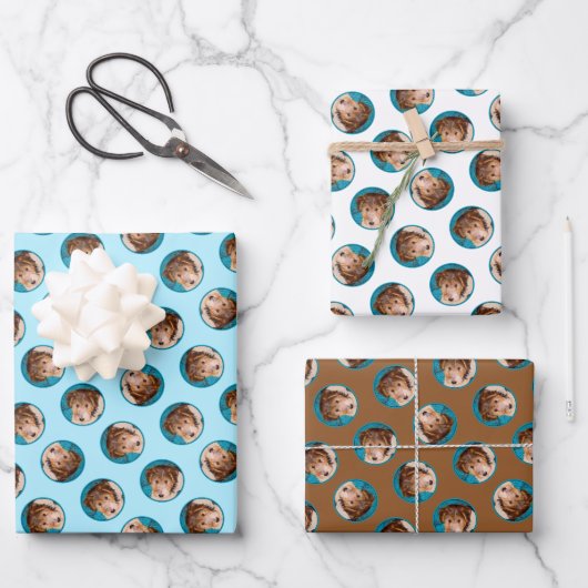 ワイヤーキツネテリアパピー絵を描ズ三色犬アート ラッピングペーパーシート (正面)