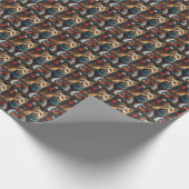 ワイヤーキツネテリア犬とクリスマスプレゼント暖炉 ラッピングペーパー (角)