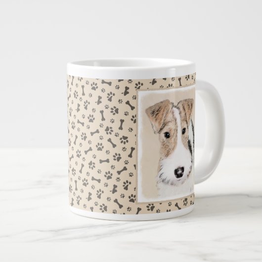 ワイヤーキツネテリア絵画ズ – かわいいオリジナルドッグアート ジャンボコーヒーマグカップ (正面右)