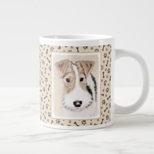 ワイヤーキツネテリア絵画ズ – かわいいオリジナルドッグアート ジャンボコーヒーマグカップ (右)