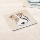 ワイヤーキツネテリア絵画ズ – かわいいオリジナルドッグアート スクエアペーパーコースター (アングル)