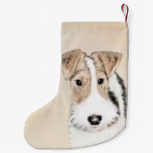 ワイヤーキツネテリア絵画ズ – かわいいオリジナルドッグアート スモールクリスマスストッキング (裏面)