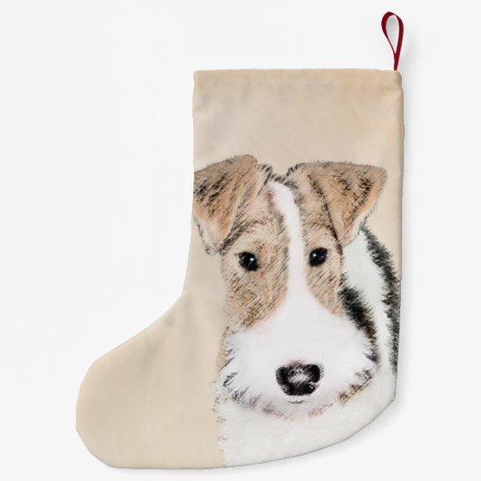 ワイヤーキツネテリア絵画ズ – かわいいオリジナルドッグアート スモールクリスマスストッキング (裏面)