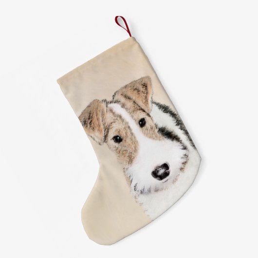 ワイヤーキツネテリア絵画ズ – かわいいオリジナルドッグアート スモールクリスマスストッキング (裏面 (吊り時))