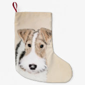 ワイヤーキツネテリア絵画ズ – かわいいオリジナルドッグアート スモールクリスマスストッキング (正面)