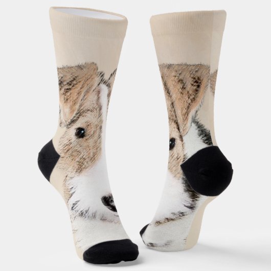 ワイヤーキツネテリア絵画ズ – かわいいオリジナルドッグアート ソックス (傾斜あり)