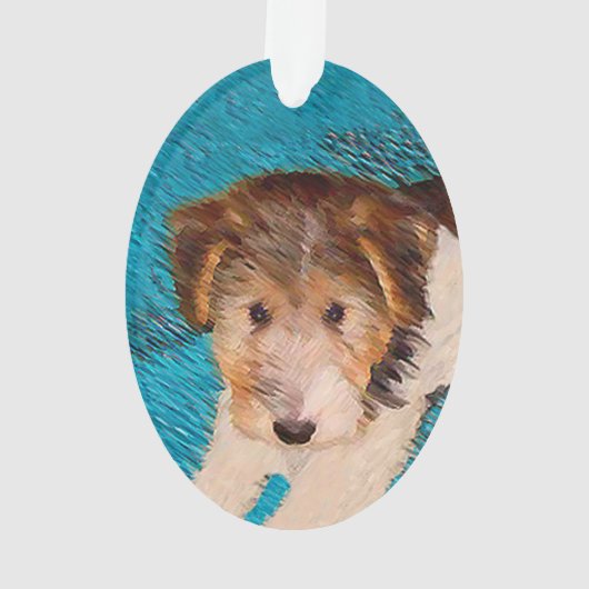 ワイヤーキツネテリア絵画パピーの子犬 – Dog Art オーナメント (裏面)