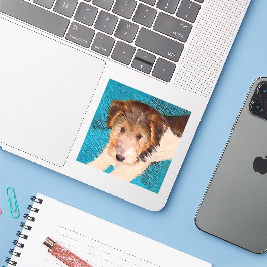 ワイヤーキツネテリア絵画パピーの子犬 – Dog Art シール (ノートパソコンとiPhone)
