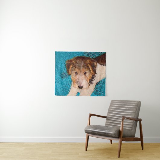 ワイヤーキツネテリア絵画パピーの子犬 – Dog Art タペストリー (インサイチュ(横))