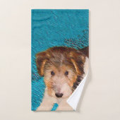 ワイヤーキツネテリア絵画パピーの子犬 – Dog Art バスタオルセット (ハンドタオル)