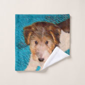 ワイヤーキツネテリア絵画パピーの子犬 – Dog Art バスタオルセット (ウォッシュタオル)